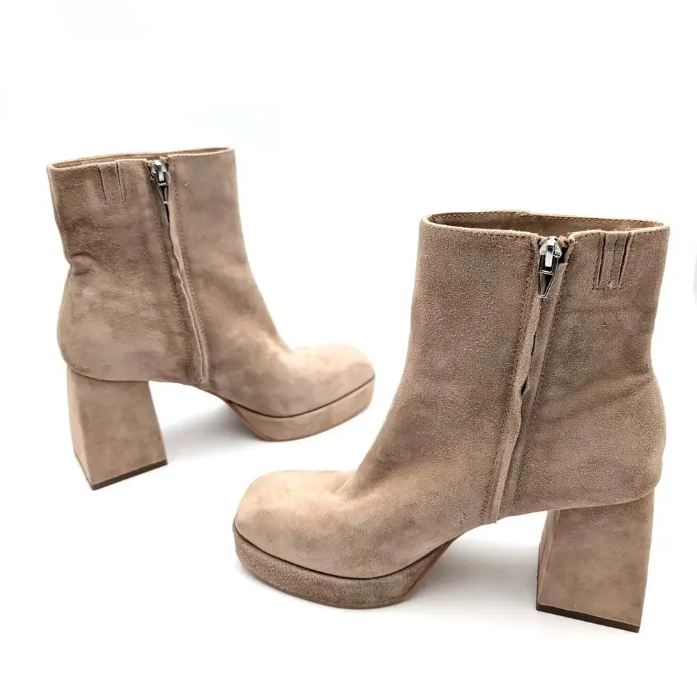 Dolce Vita Ulyses Platform Ankle Boots Square Toe Women's Beige Size US8.5 EU39